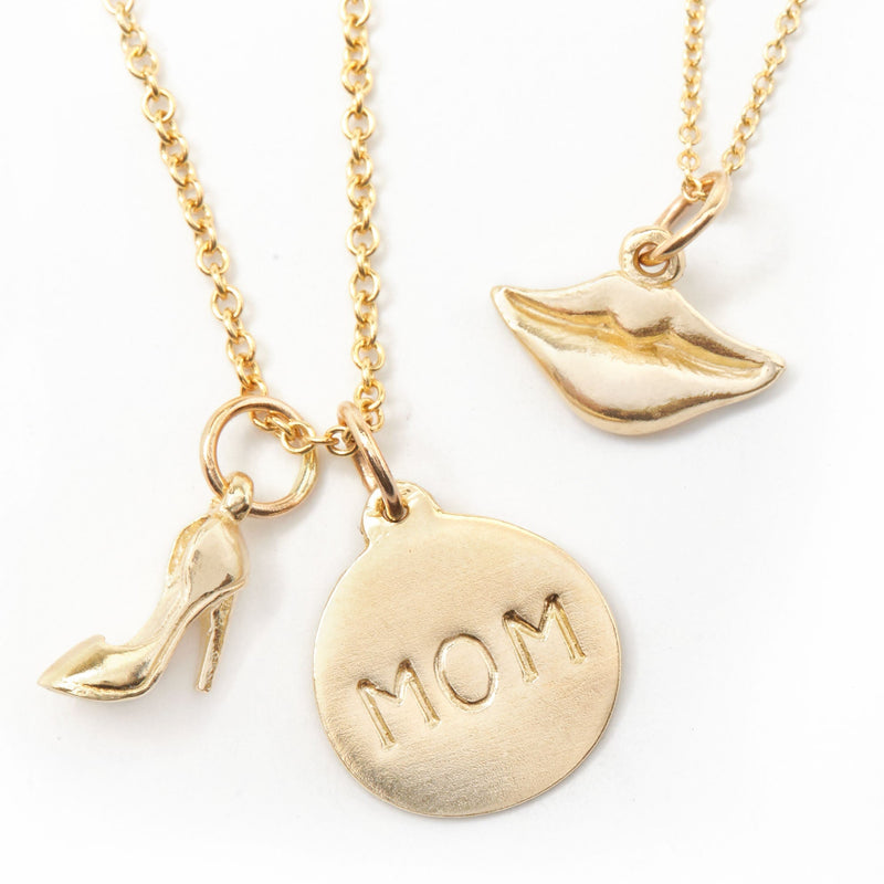 Lips pendant on necklace 14k gold Helen Ficalora 