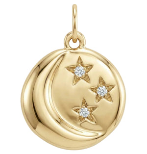 Moon And 3 Stars Charm With 3 Diamonds