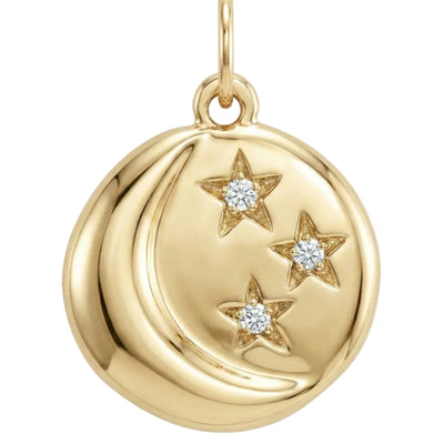 Moon And 3 Stars Charm With 3 Diamonds