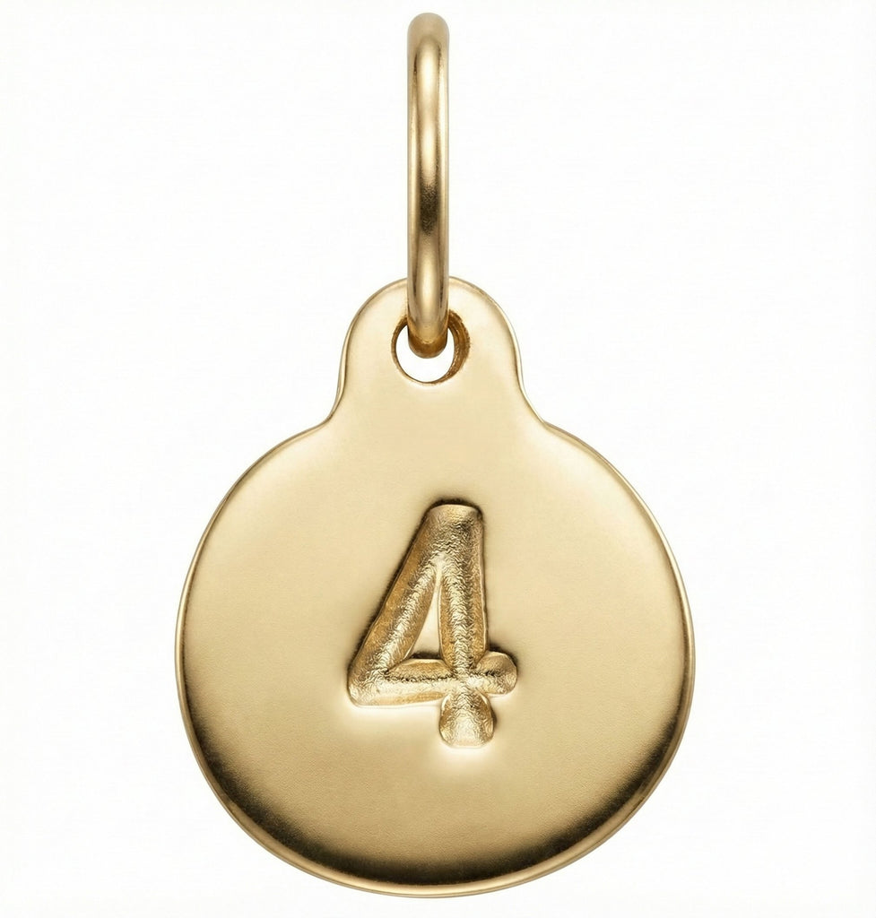 Gold pendant with the number '4' on a white background