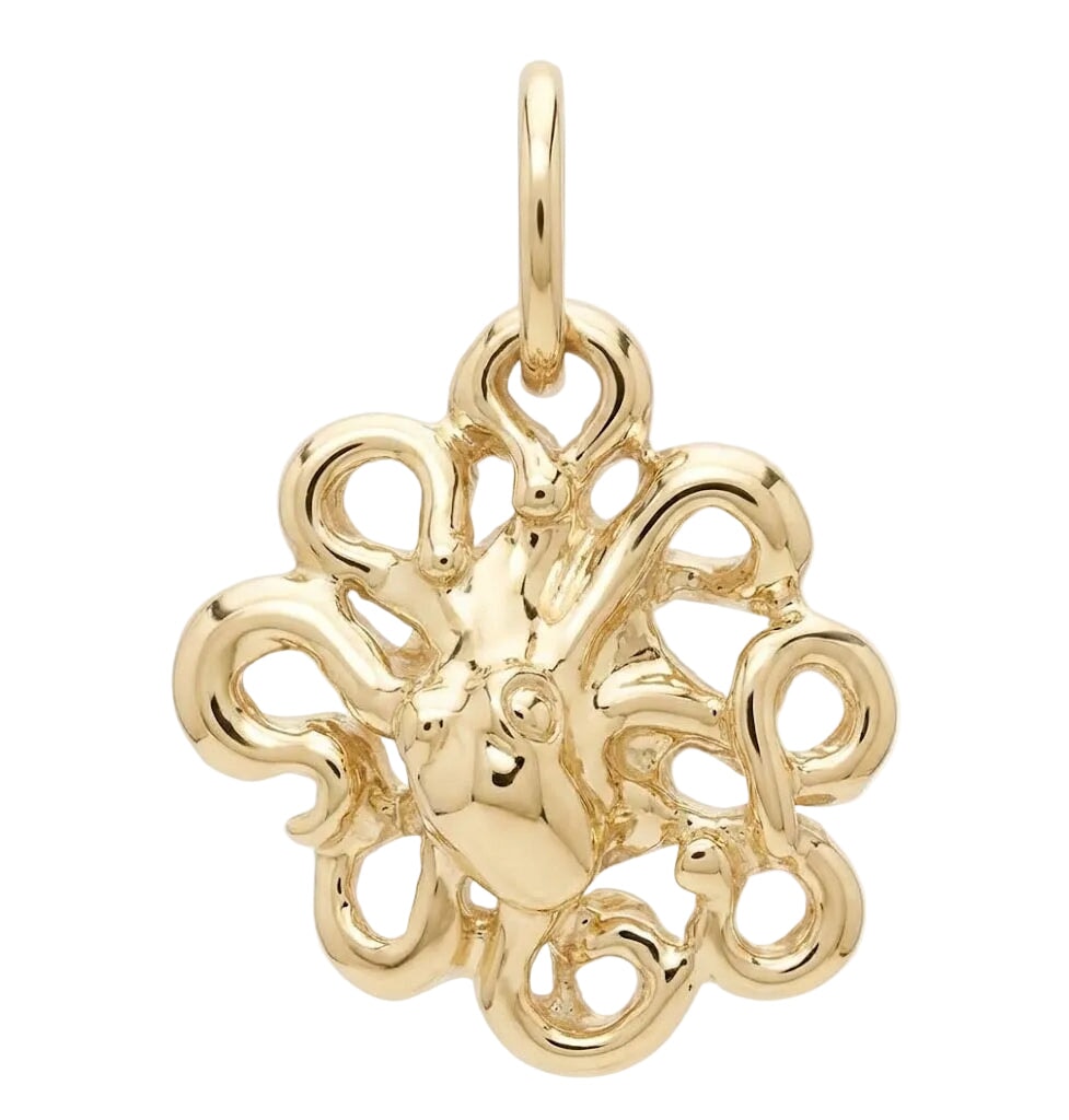 Gold octopus pendant on a white background