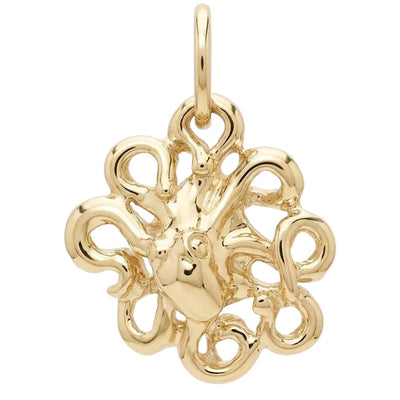 Gold octopus pendant on a white background
