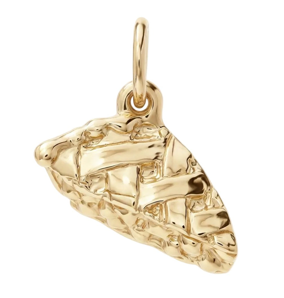 Gold pendant with a textured design on a white background