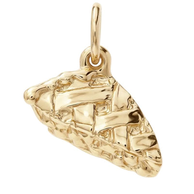 Gold pendant with a textured design on a white background