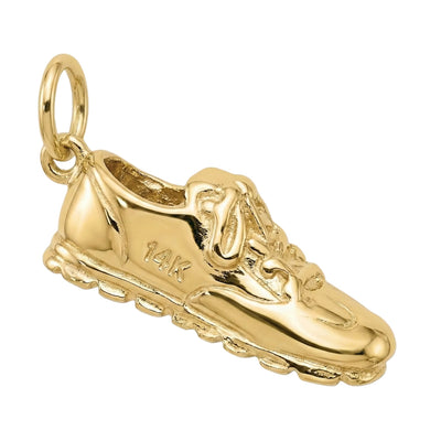 Gold shoe-shaped pendant with '14K' marking on a white background
