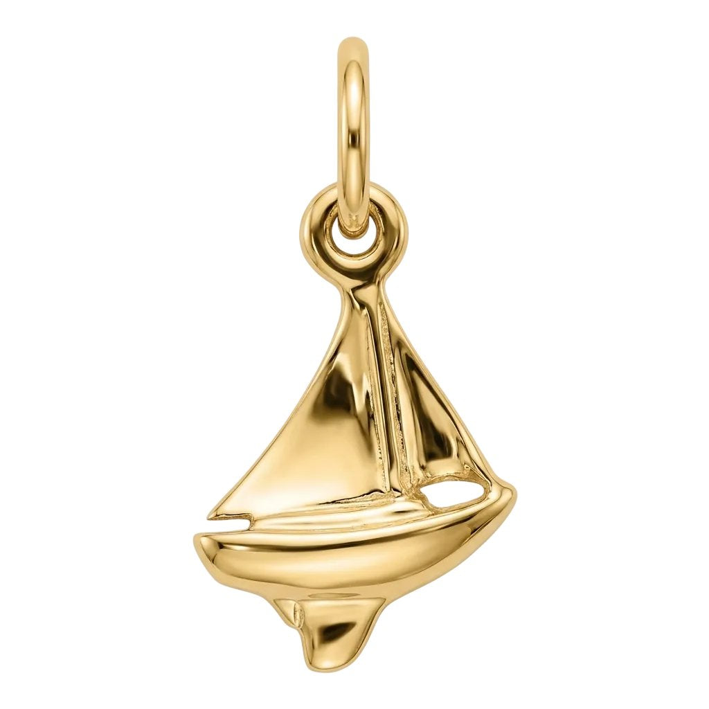 Gold sailboat pendant on a white background