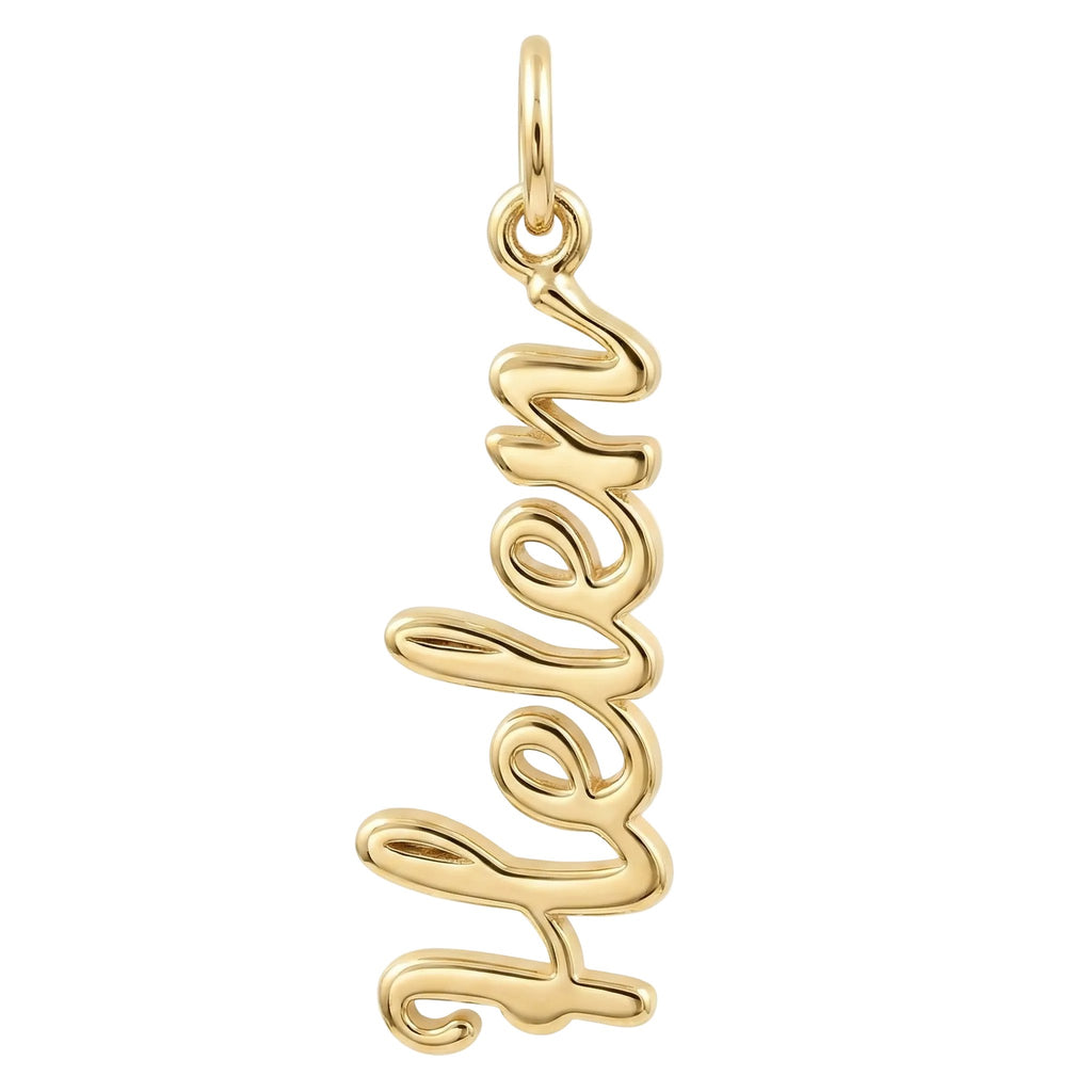 Gold pendant with 'Helen' engraved on a white background