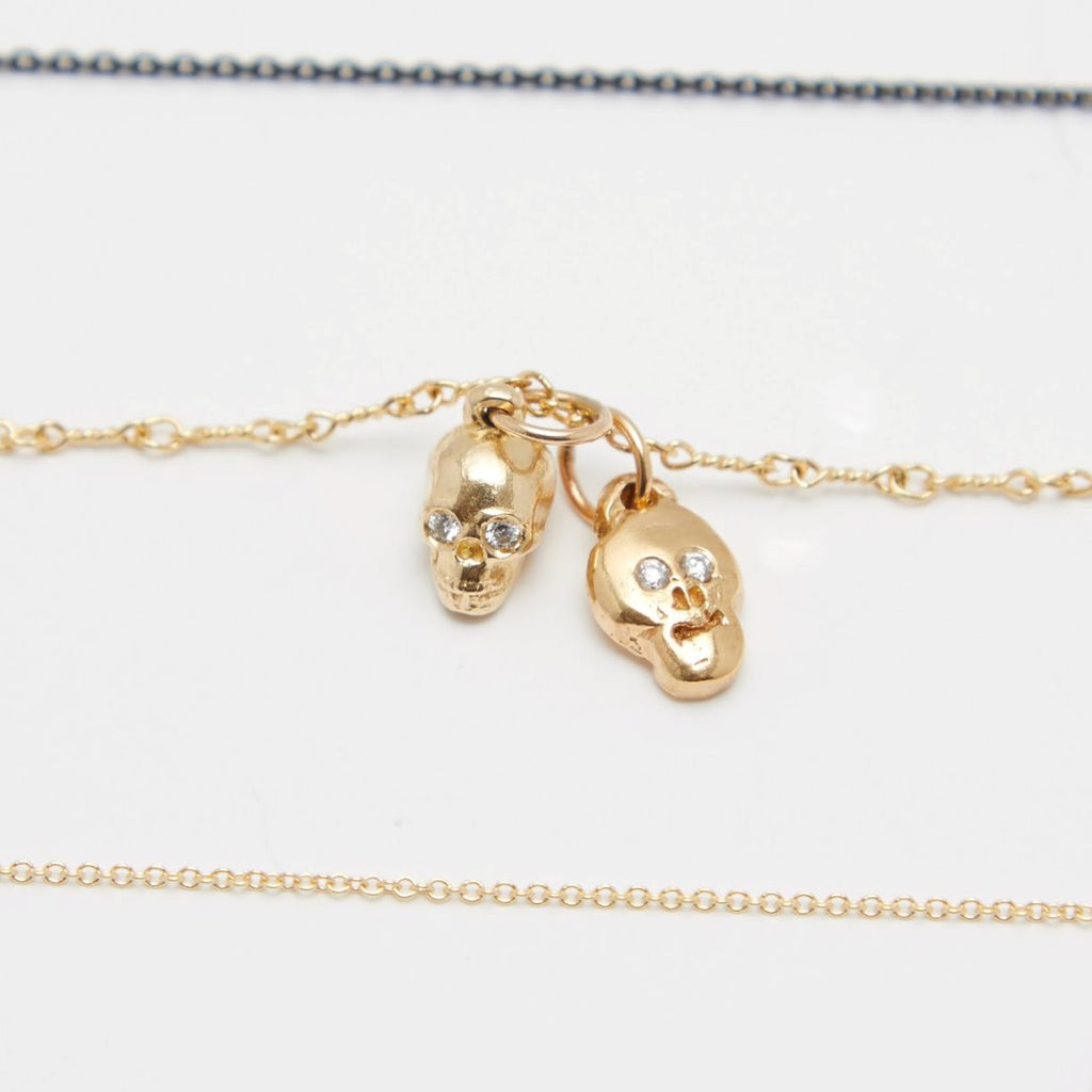 Skull Mini Charm With Diamonds Jewelry Helen Ficalora 14k Yellow Gold For Necklaces And Bracelets