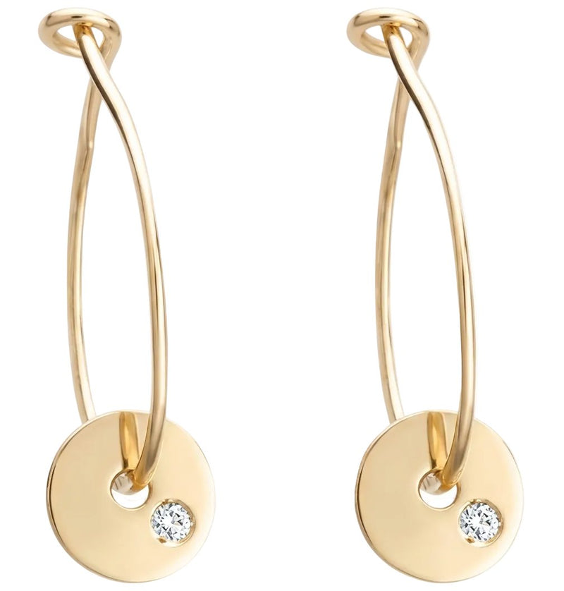 Small Hoop Earrings With Diamond Disk