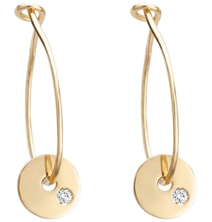 Small Hoop Earrings With Diamond Disk