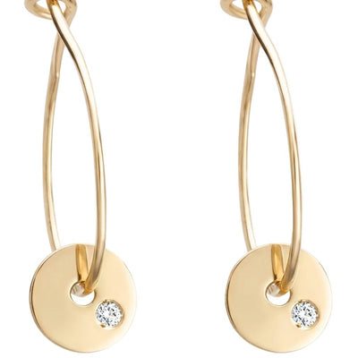 Small Hoop Earrings With Diamond Disk