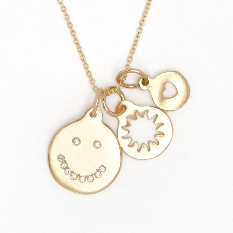 Smiley Disk Charm Pavé Diamonds Jewelry Helen Ficalora