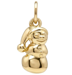 Gold snowman pendant on a white background
