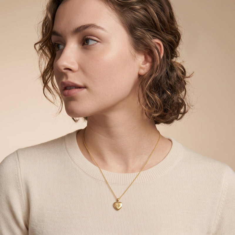 Solid 14k Gold Heart Necklace Pendant With Diamond