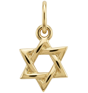 Gold Star of David pendant on a white background