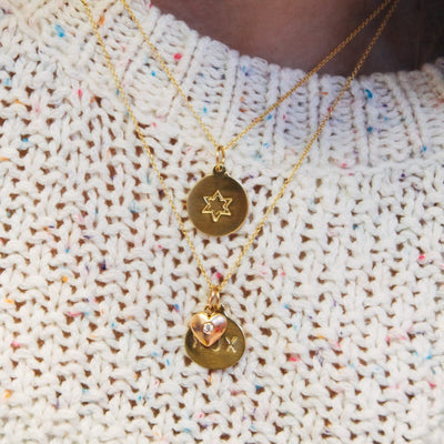 Star of David Disk Charm With Diamond Jewelry Helen Ficalora 14k Yellow Gold