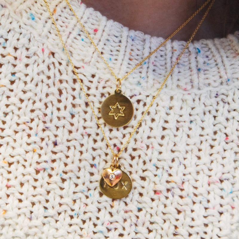 Star of David Disk Charm With Diamond Jewelry Helen Ficalora 14k Yellow Gold