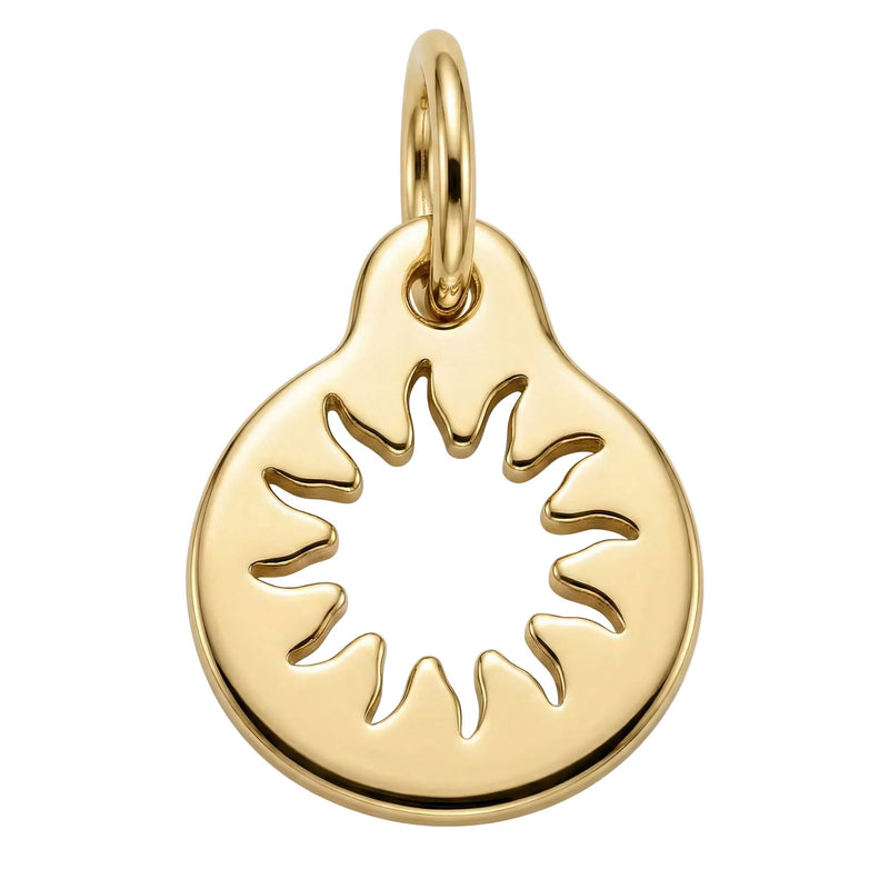 Gold pendant with a sun design on a white background