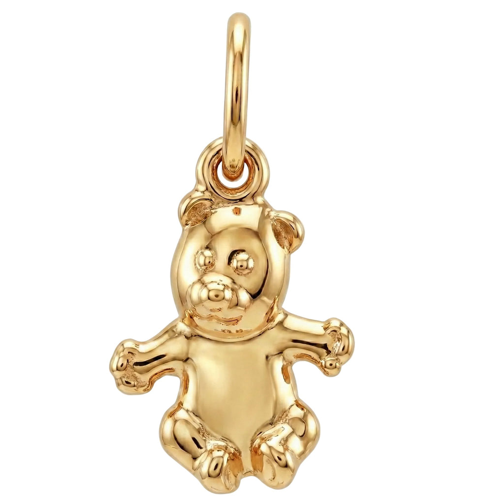 Gold teddy bear pendant on a white background