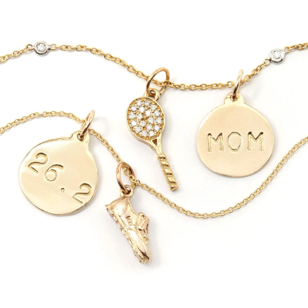 Tennis Racquet Mini Charm Pave Diamonds Jewelry Helen Ficalora 14k Yellow Gold