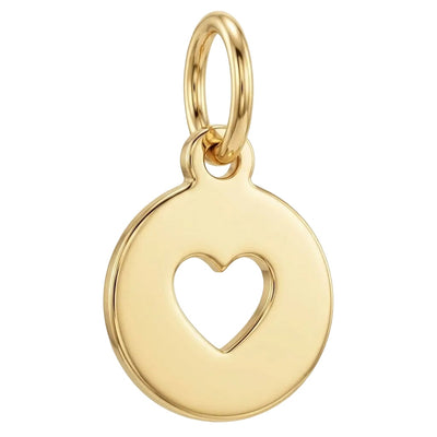 Gold pendant with a heart cutout on a white background
