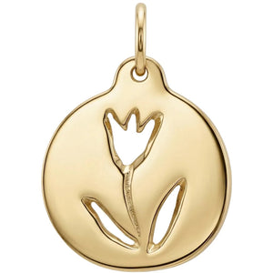 Gold pendant with tulip design on a white background