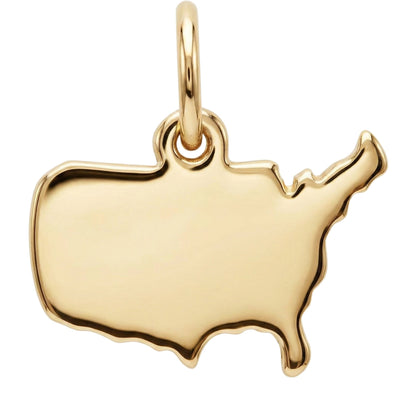 Gold pendant shaped like the United States on a white background