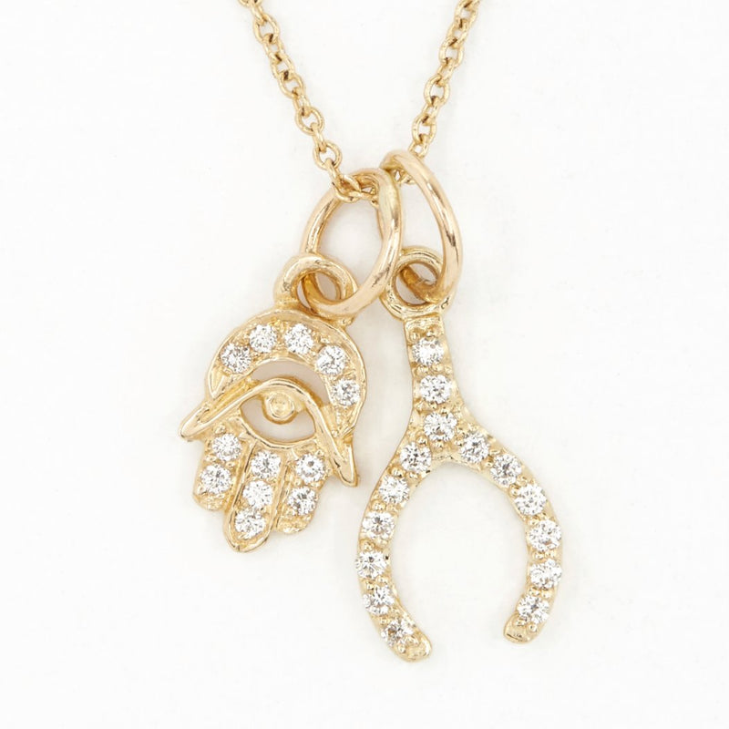Wishbone Mini Charm Pave Diamonds Jewelry Helen Ficalora 14k Yellow Gold For Necklaces And Bracelets
