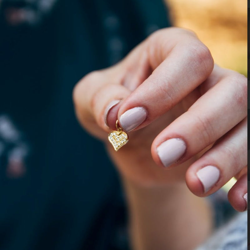 Helen Ficalora 14kt Gold Small Heart Pendant with Diamonds