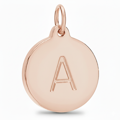 Rose gold pendant with letter 'A' on a white background