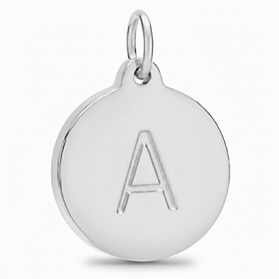 white gold pendant with letter 'A' on a white background