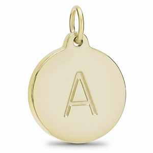 yellow gold pendant with letter 'A' on a white background