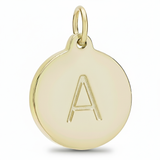 yellow gold pendant with letter 'A' on a white background