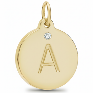 "A" alphabet charm with diamond in yellow gold
