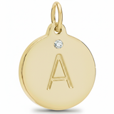 "A" alphabet charm with diamond in yellow gold