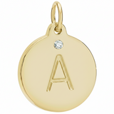 "A" Alphabet charm with diamond yellow gold