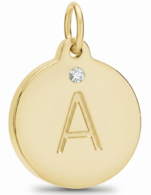 Gold pendant with letter 'A' on a white background