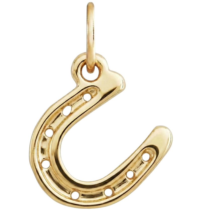 Gold horseshoe pendant on a white background