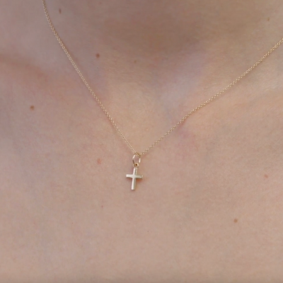 14K Solid Yellow Gold Cross Necklace, Small Cross Necklace, Cross Pendant,  Minimalist Cross Necklace, Crucifix Cross Necklace, Baptism Gift