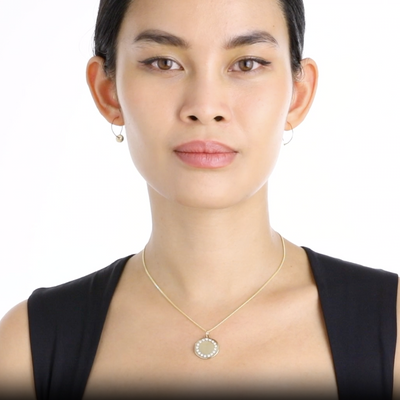 Helen Ficalora large eternity disk charm pave diamonds video on model