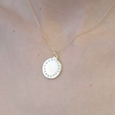 Helen Ficalora large eternity disk charm pave diamonds video on model