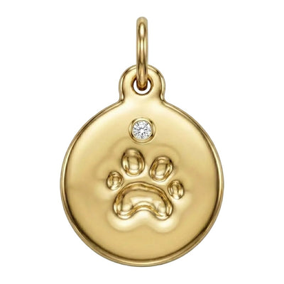 paw print charm with diamond 14k gold