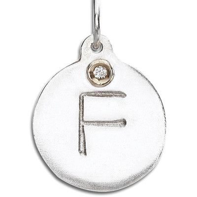 "F" Alphabet Charm With Diamond Jewelry Helen Ficalora Sterling Silver  For Necklaces And Bracelets