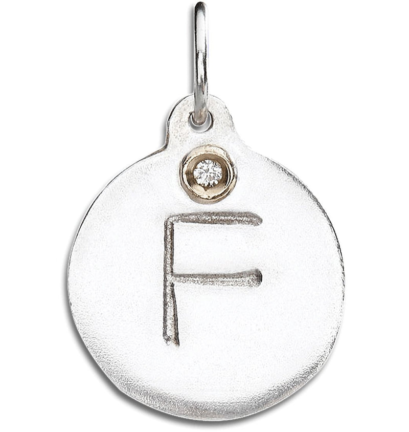 "F" Alphabet Charm With Diamond Jewelry Helen Ficalora Sterling Silver  For Necklaces And Bracelets