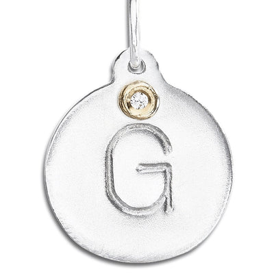 "G" Alphabet Charm With Diamond Jewelry Helen Ficalora Sterling Silver  For Necklaces And Bracelets