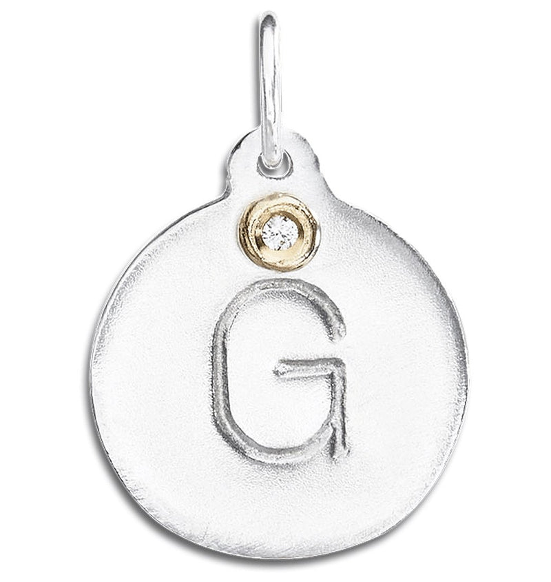 "G" Alphabet Charm With Diamond Jewelry Helen Ficalora Sterling Silver  For Necklaces And Bracelets
