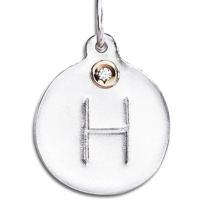 "H" Alphabet Charm With Diamond Jewelry Helen Ficalora Sterling Silver  For Necklaces And Bracelets