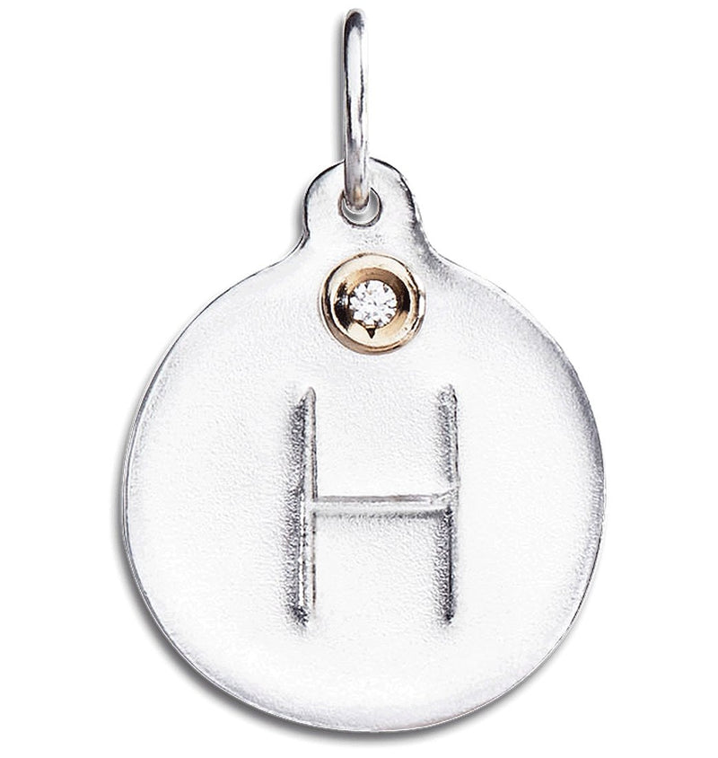 "H" Alphabet Charm With Diamond Jewelry Helen Ficalora Sterling Silver  For Necklaces And Bracelets
