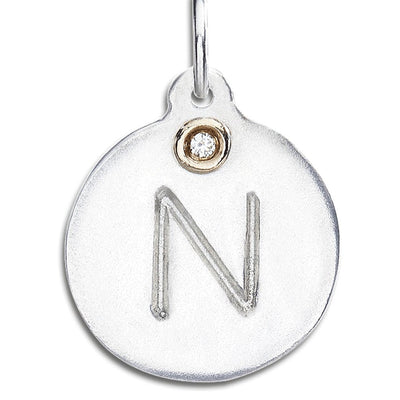 "N" Alphabet Charm With Diamond Jewelry Helen Ficalora Sterling Silver For Necklaces And Bracelets