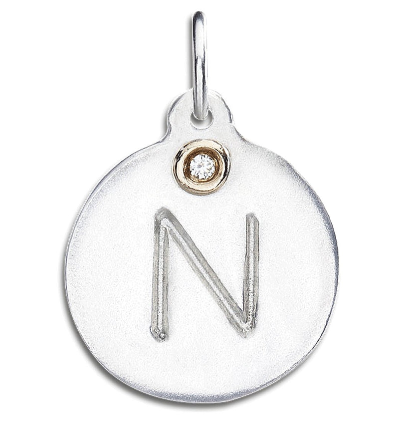 "N" Alphabet Charm With Diamond Jewelry Helen Ficalora Sterling Silver For Necklaces And Bracelets